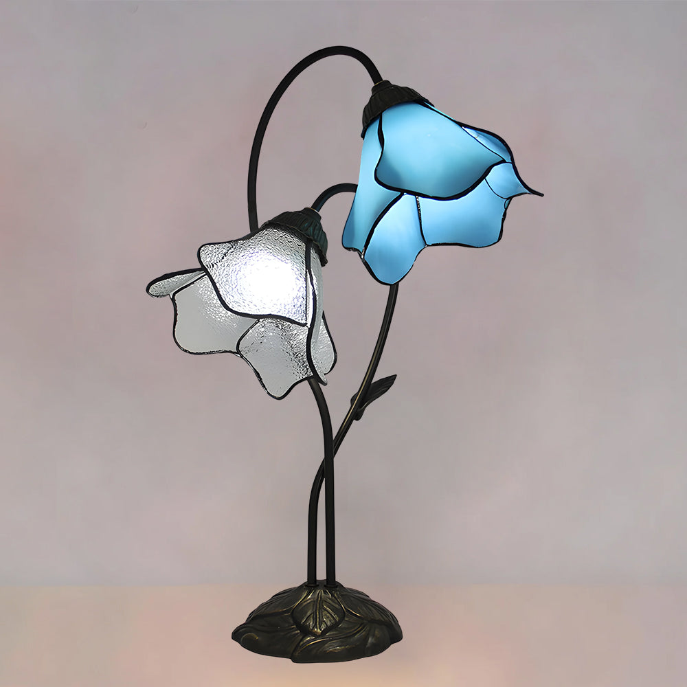 Table Lamp Metal Glass Resin 22.4 in Twin Flower Design Indoor Desk Reading Light Vintage Style | Thomler