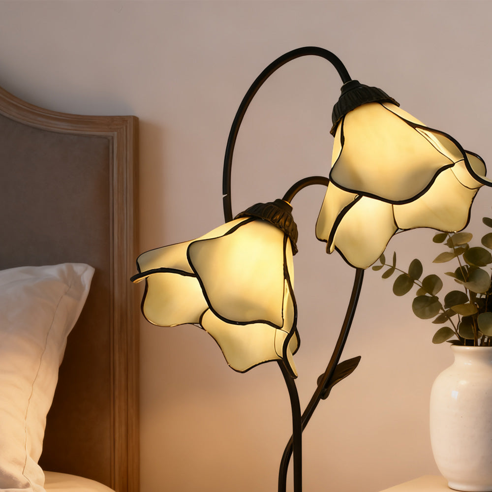 Table Lamp Metal Glass Resin 22.4 in Twin Flower Design Indoor Desk Reading Light Vintage Style | Thomler