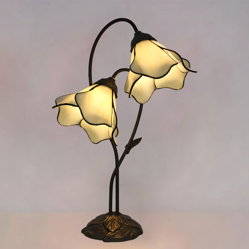 Table Lamp Metal Glass Resin 22.4 in Twin Flower Design Indoor Desk Reading Light Vintage Style | Thomler