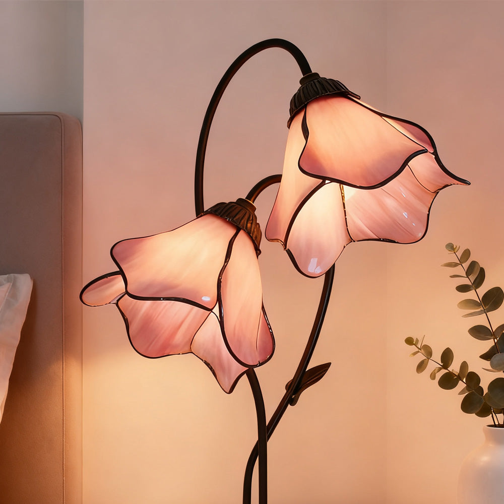 Table Lamp Metal Glass Resin 22.4 in Twin Flower Design Indoor Desk Reading Light Vintage Style | Thomler