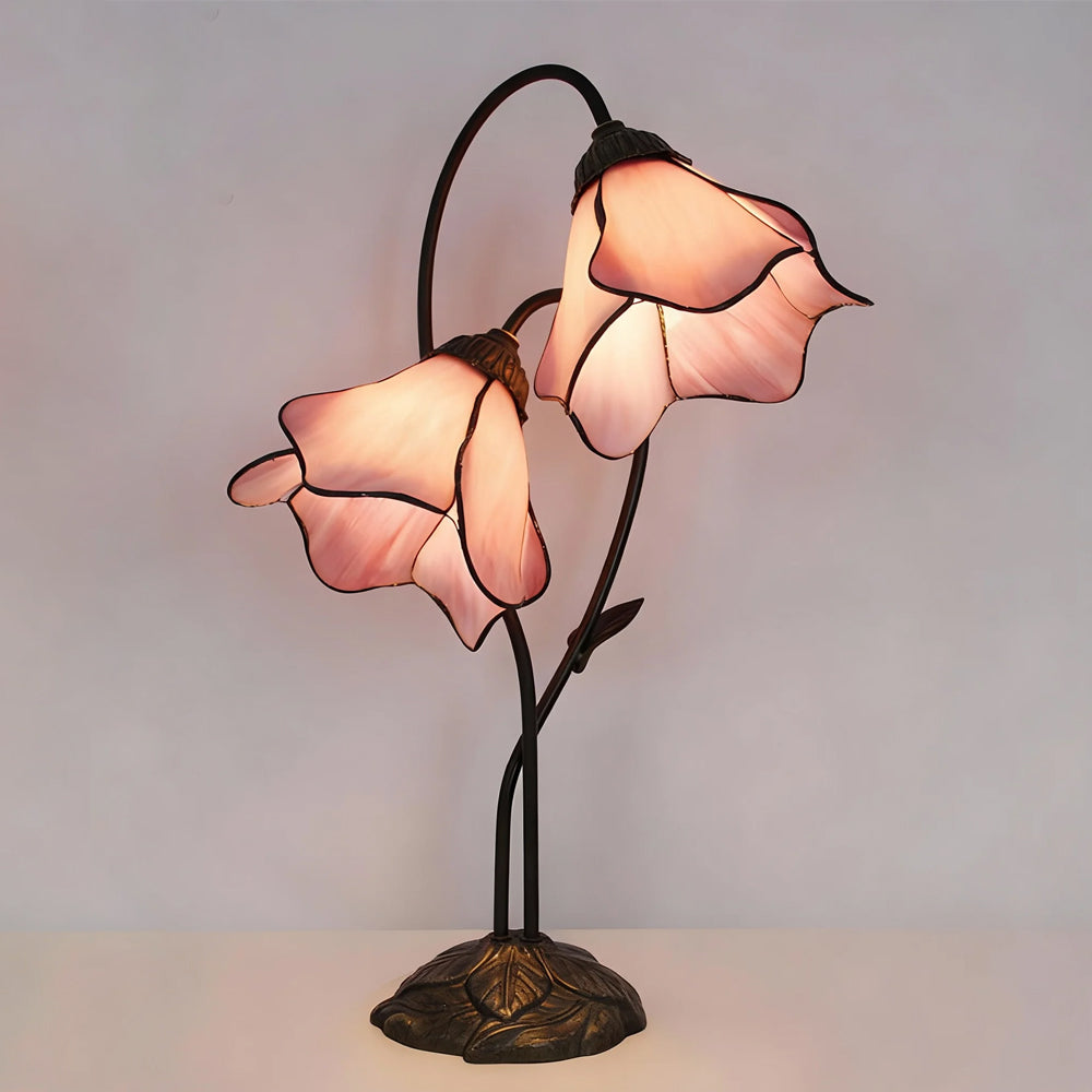 Table Lamp Metal Glass Resin 22.4 in Twin Flower Design Indoor Desk Reading Light Vintage Style | Thomler
