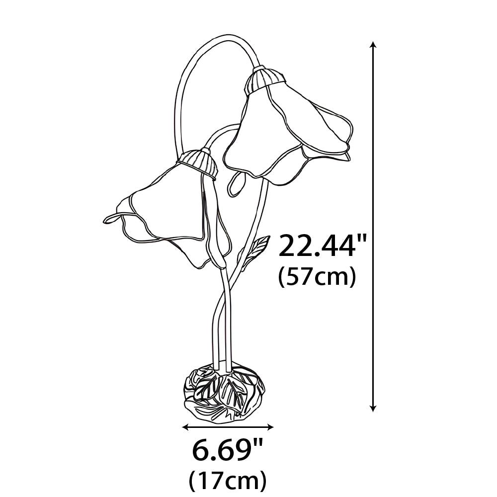 Table Lamp Metal Glass Resin 22.4 in Twin Flower Design Indoor Desk Reading Light Vintage Style | Thomler