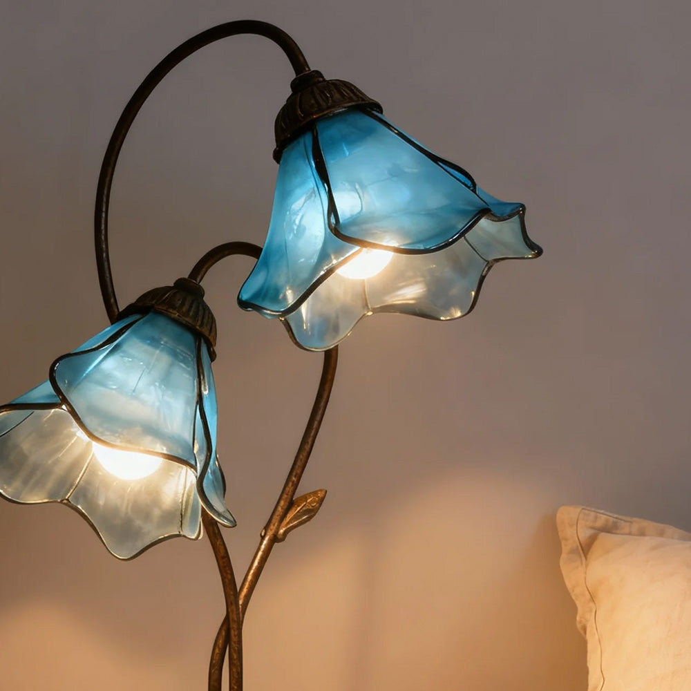 Table Lamp Metal Glass Resin 22.4 in Twin Flower Design Indoor Desk Reading Light Vintage Style | Thomler