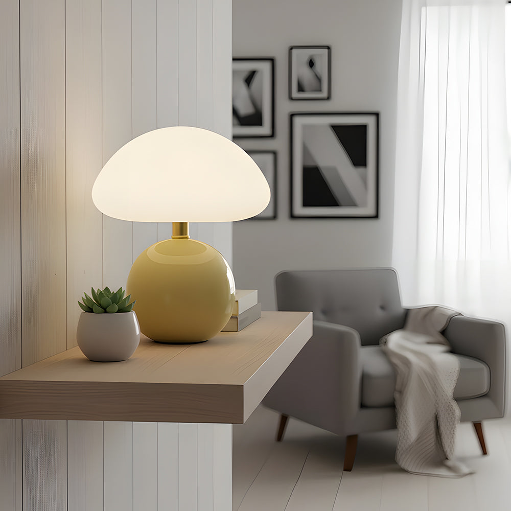 Table Lamp Ceramic 8.7 in LED Mushroom Shape 24W Indoor Bedside Desk Living Room | Thomler