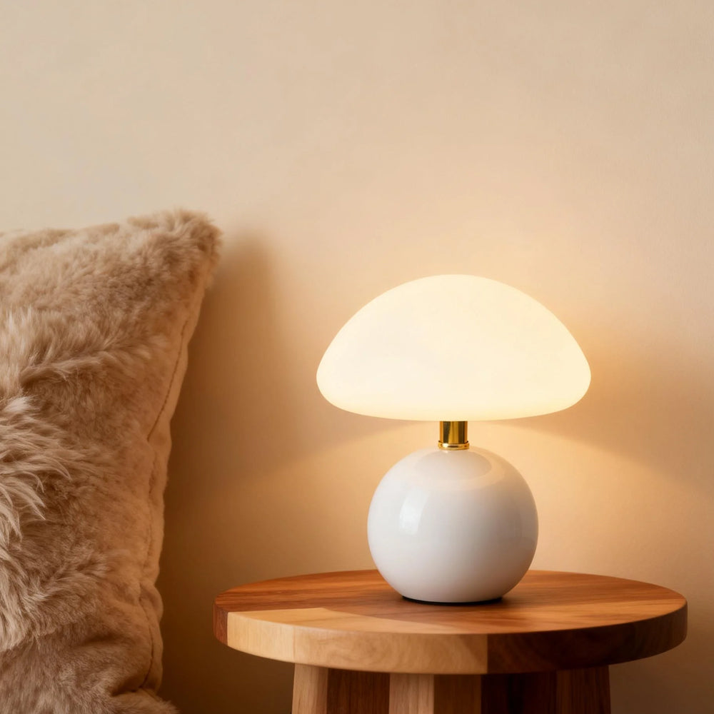 Table Lamp Ceramic 8.7 in LED Mushroom Shape 24W Indoor Bedside Desk Living Room | Thomler