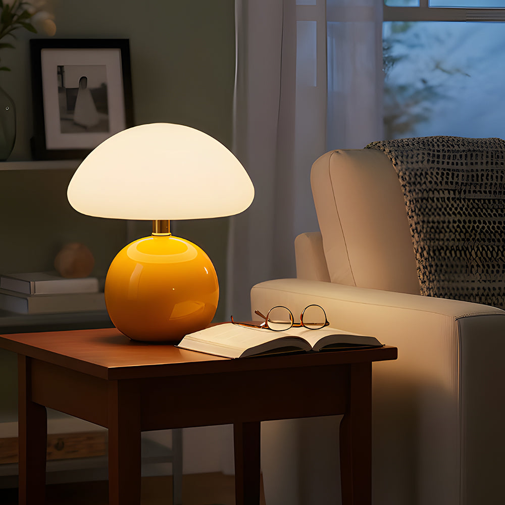 Table Lamp Ceramic 8.7 in LED Mushroom Shape 24W Indoor Bedside Desk Living Room | Thomler