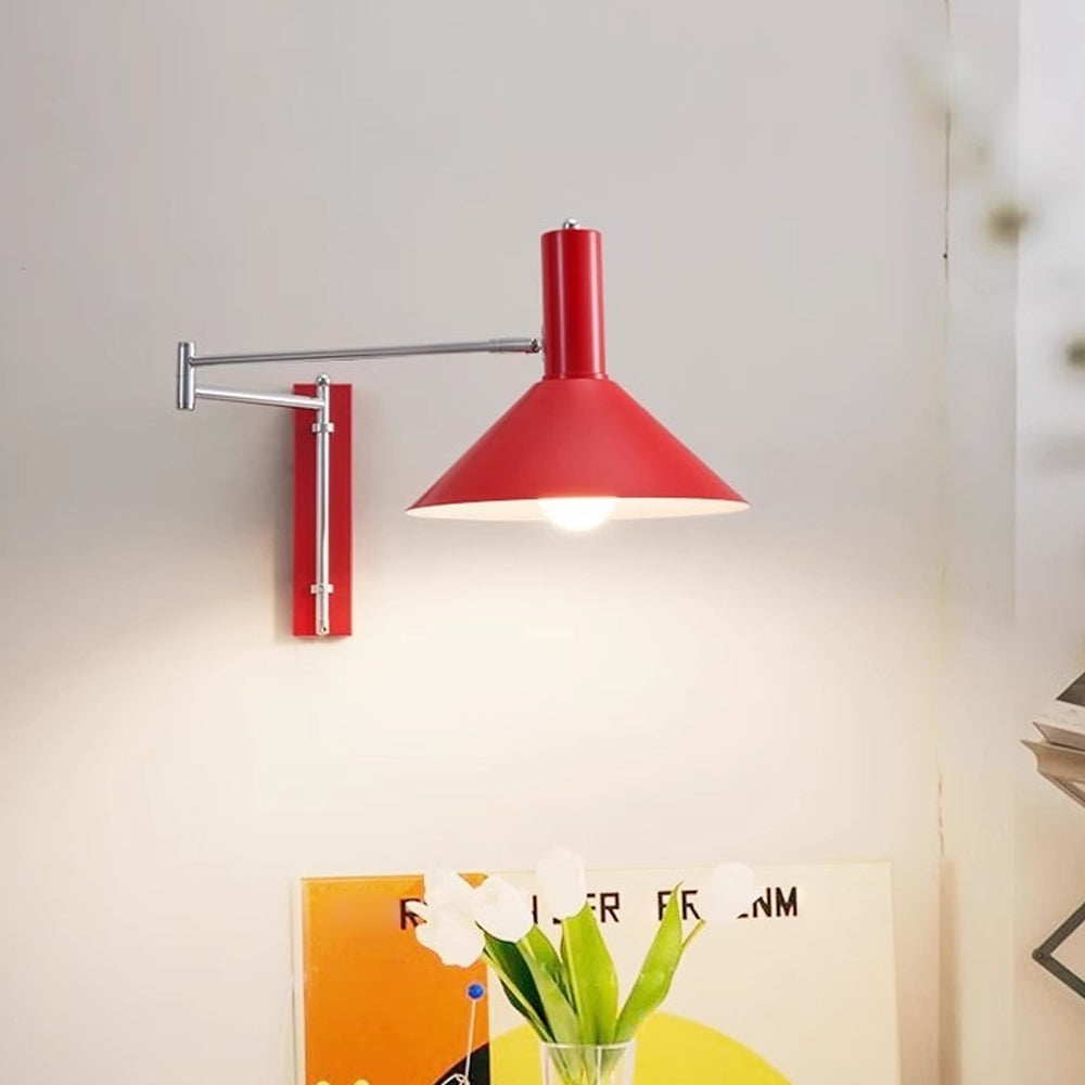 Wall Lamp Metal 26.0 cm Red Adjustable Bedroom Reading Living Room Swivel Bedside Task Light E27 Indoor | Thomler