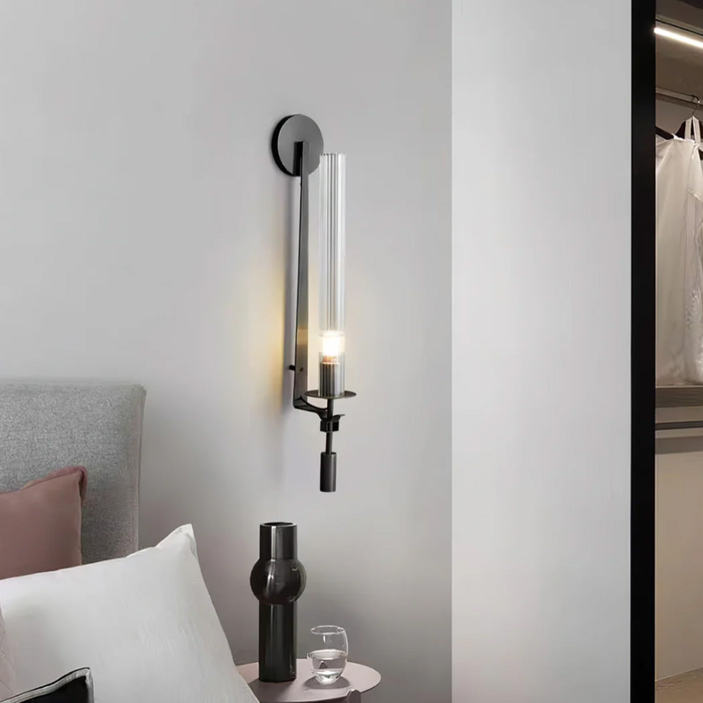 Wall Light Brass 28 in Indoor Candlelight Effect 6.3 in Glass Cylinder Bedroom Dining Living Room Accent Lighting | Thomler