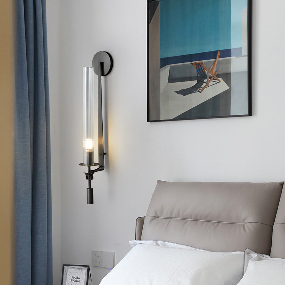 Wall Light Brass 28 in Indoor Candlelight Effect 6.3 in Glass Cylinder Bedroom Dining Living Room Accent Lighting | Thomler
