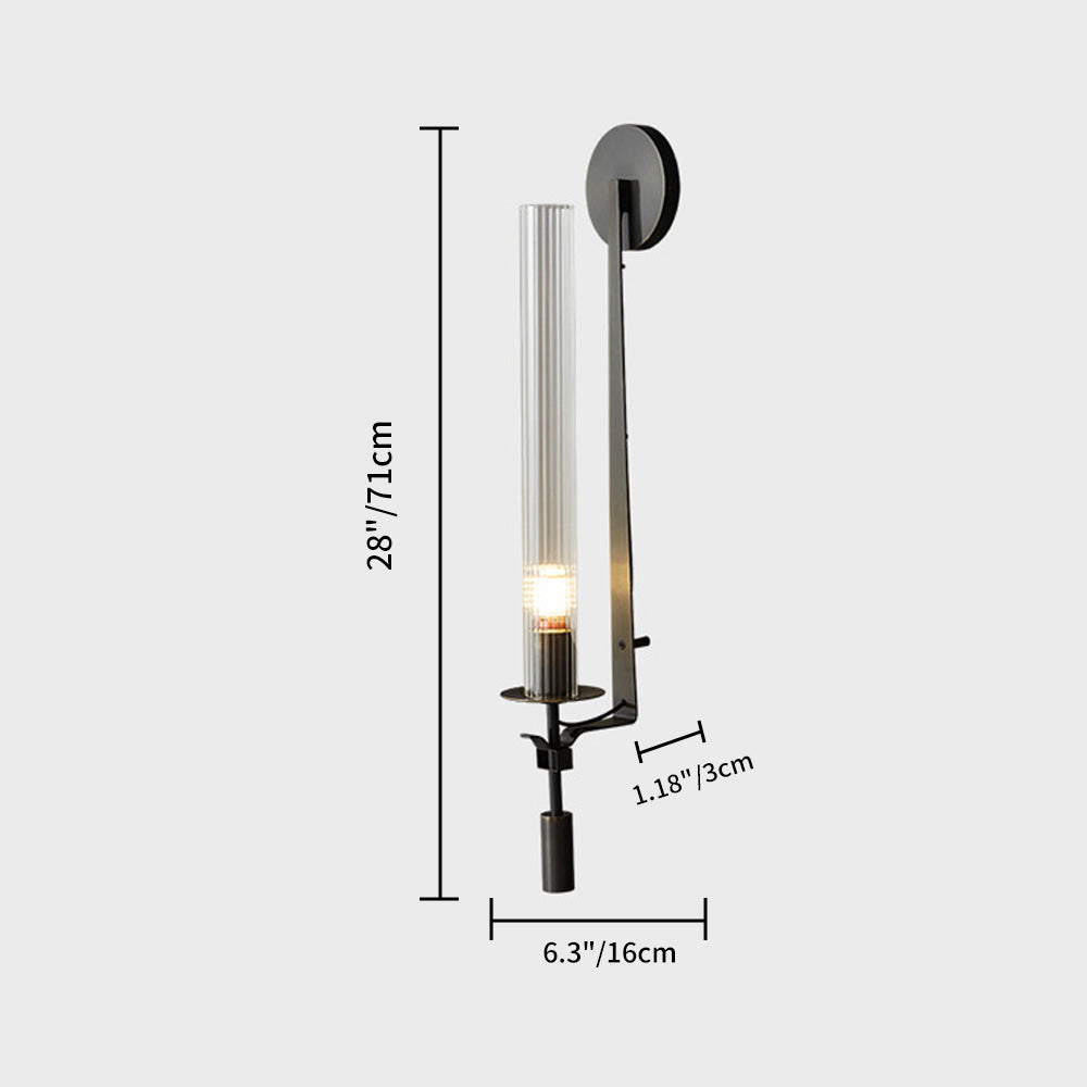 Wall Light Brass 28 in Indoor Candlelight Effect 6.3 in Glass Cylinder Bedroom Dining Living Room Accent Lighting | Thomler