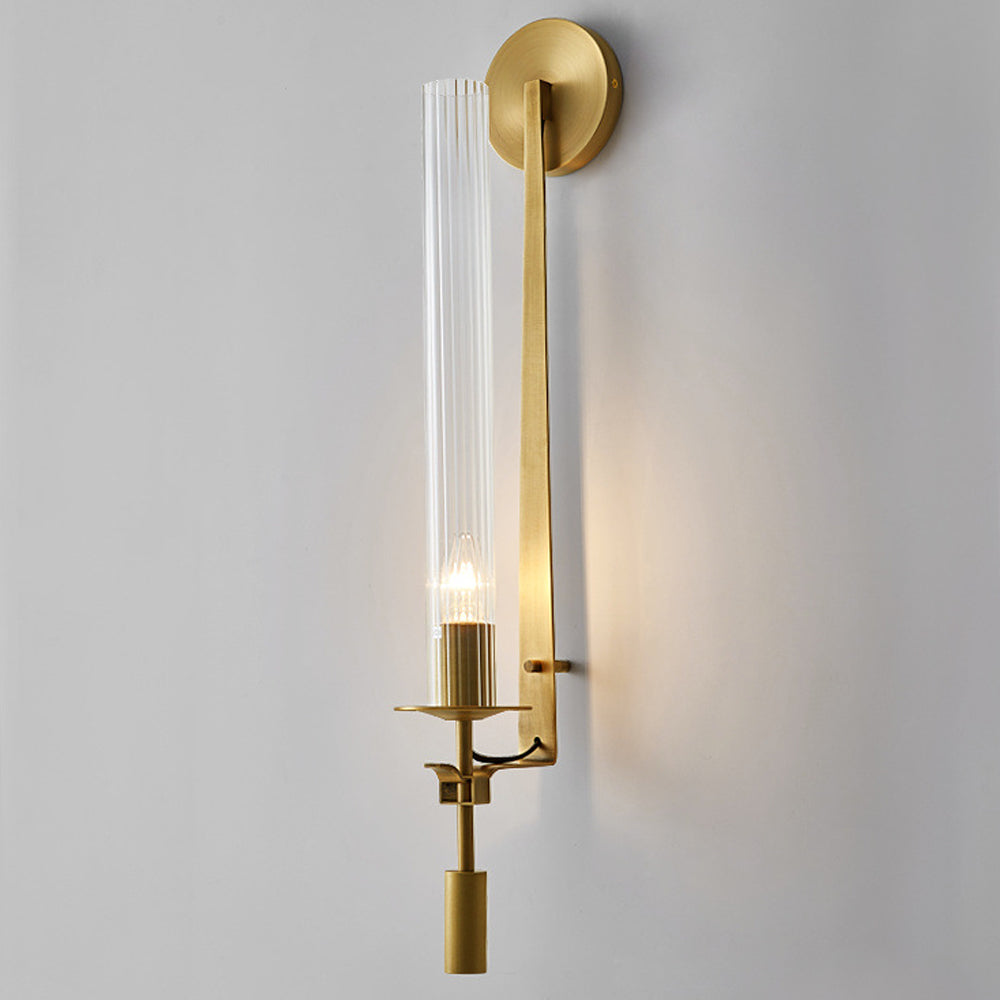 Wall Light Brass 28 in Indoor Candlelight Effect 6.3 in Glass Cylinder Bedroom Dining Living Room Accent Lighting | Thomler