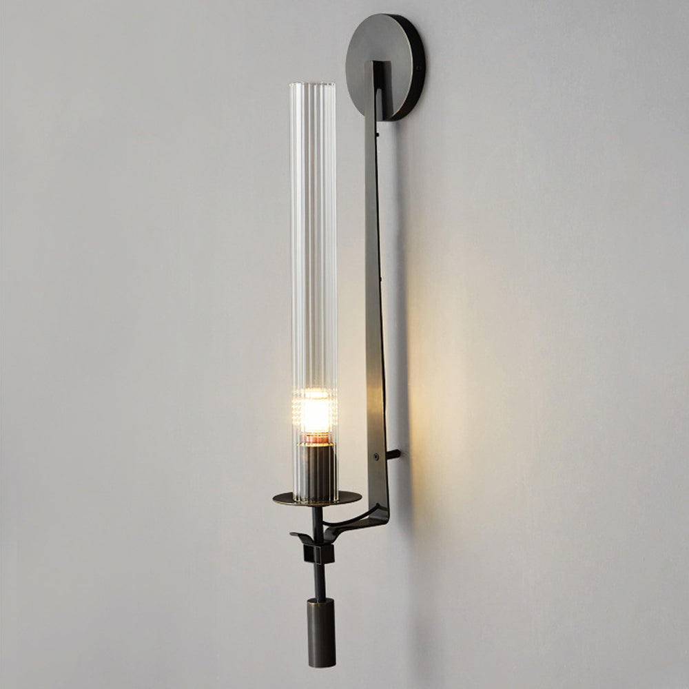 Wall Light Brass 28 in Indoor Candlelight Effect 6.3 in Glass Cylinder Bedroom Dining Living Room Accent Lighting | Thomler