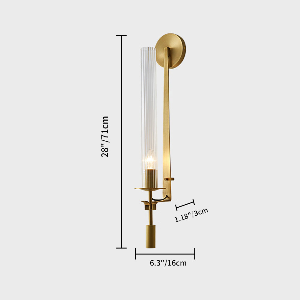 Wall Light Brass 28 in Indoor Candlelight Effect 6.3 in Glass Cylinder Bedroom Dining Living Room Accent Lighting | Thomler