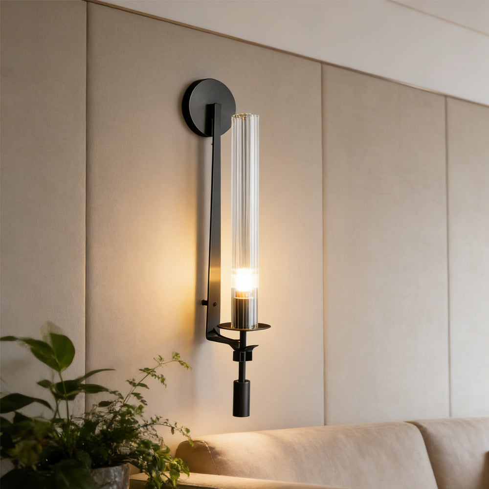 Wall Light Brass 28 in Indoor Candlelight Effect 6.3 in Glass Cylinder Bedroom Dining Living Room Accent Lighting | Thomler