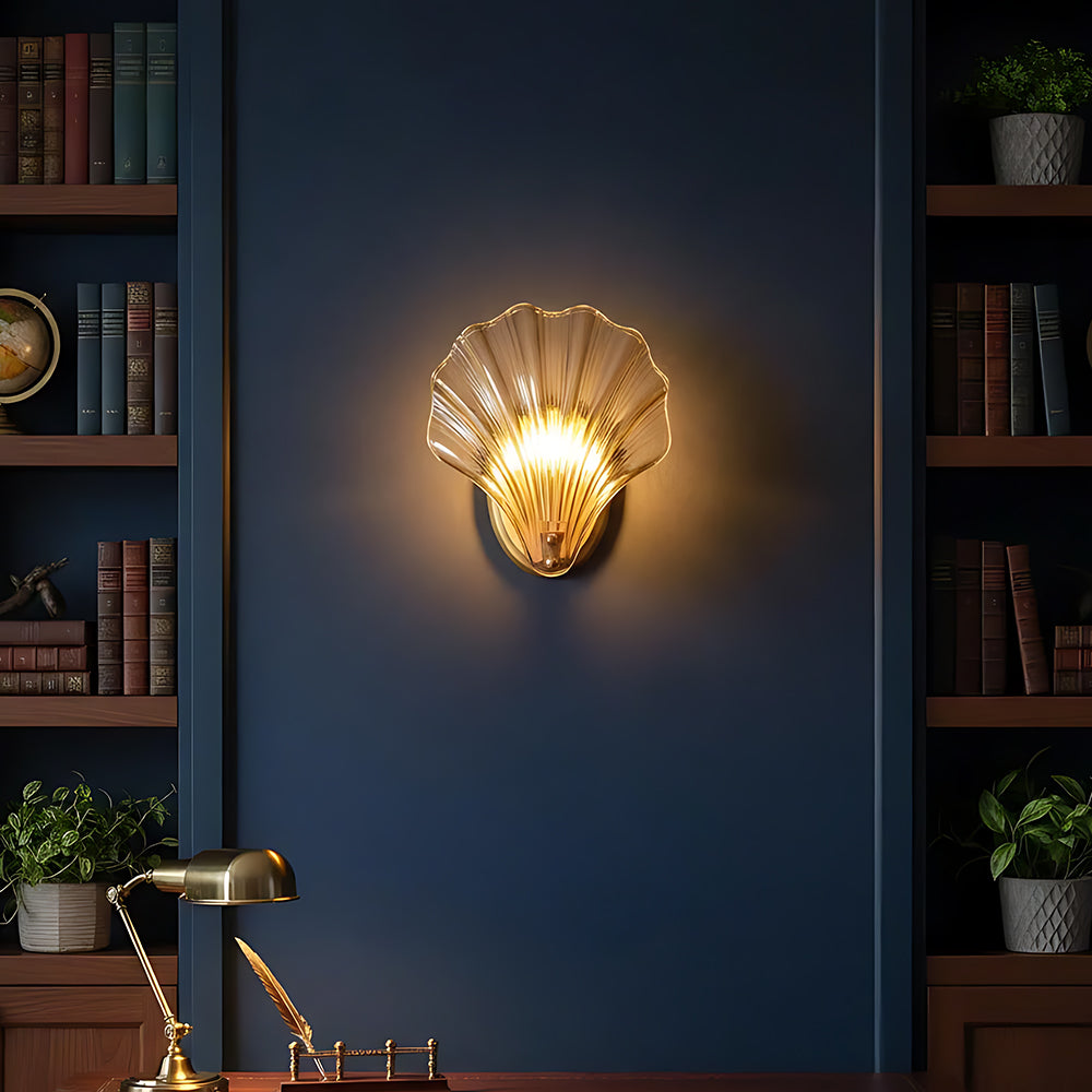 Wall Lamp Glass Shell 20.0 cm Gold Bedroom Hallway Coastal LED Accent Light | Thomler