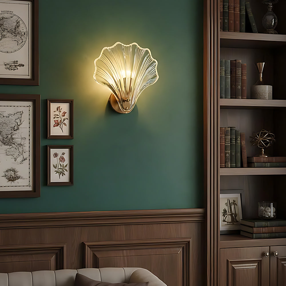 Wall Lamp Glass Shell 20.0 cm Gold Bedroom Hallway Coastal LED Accent Light | Thomler
