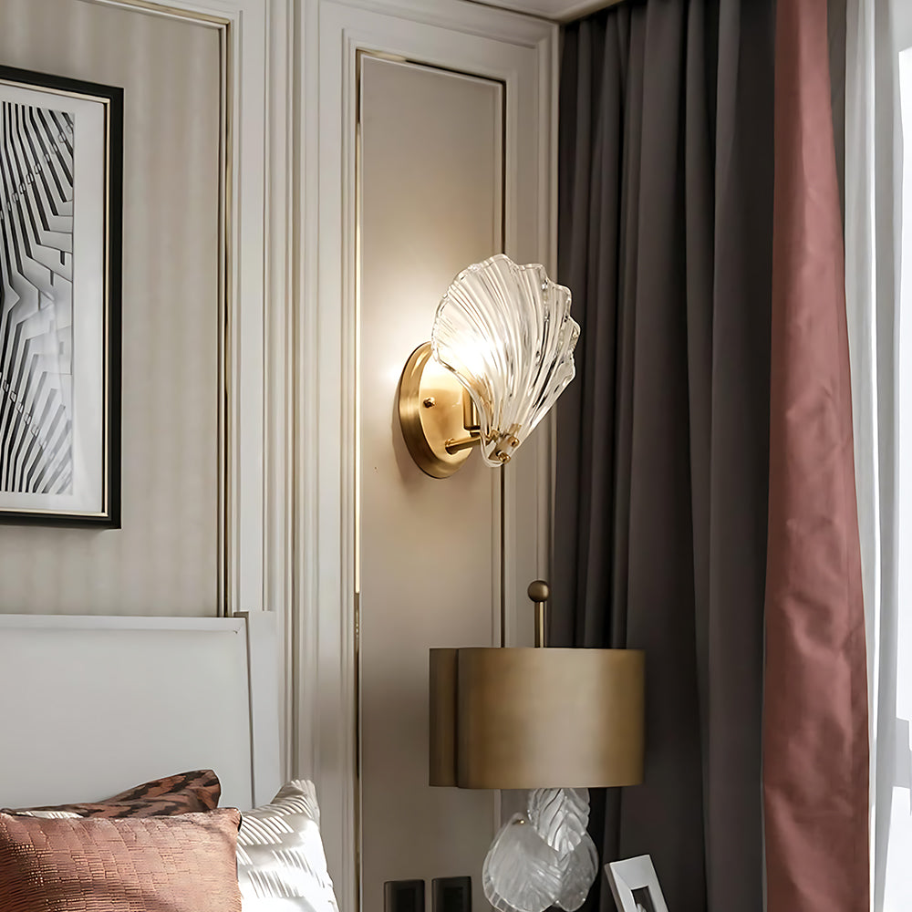 Wall Lamp Glass Shell 20.0 cm Gold Bedroom Hallway Coastal LED Accent Light | Thomler