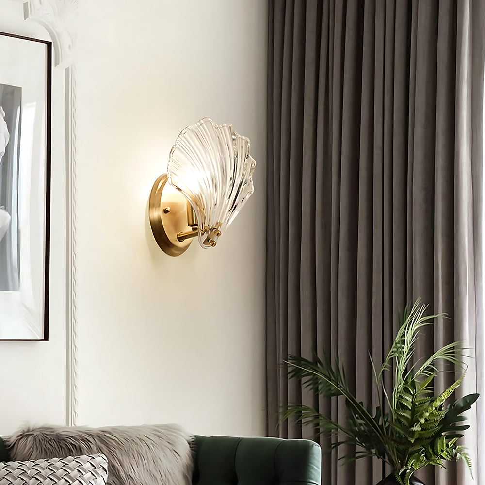 Wall Lamp Glass Shell 20.0 cm Gold Bedroom Hallway Coastal LED Accent Light | Thomler