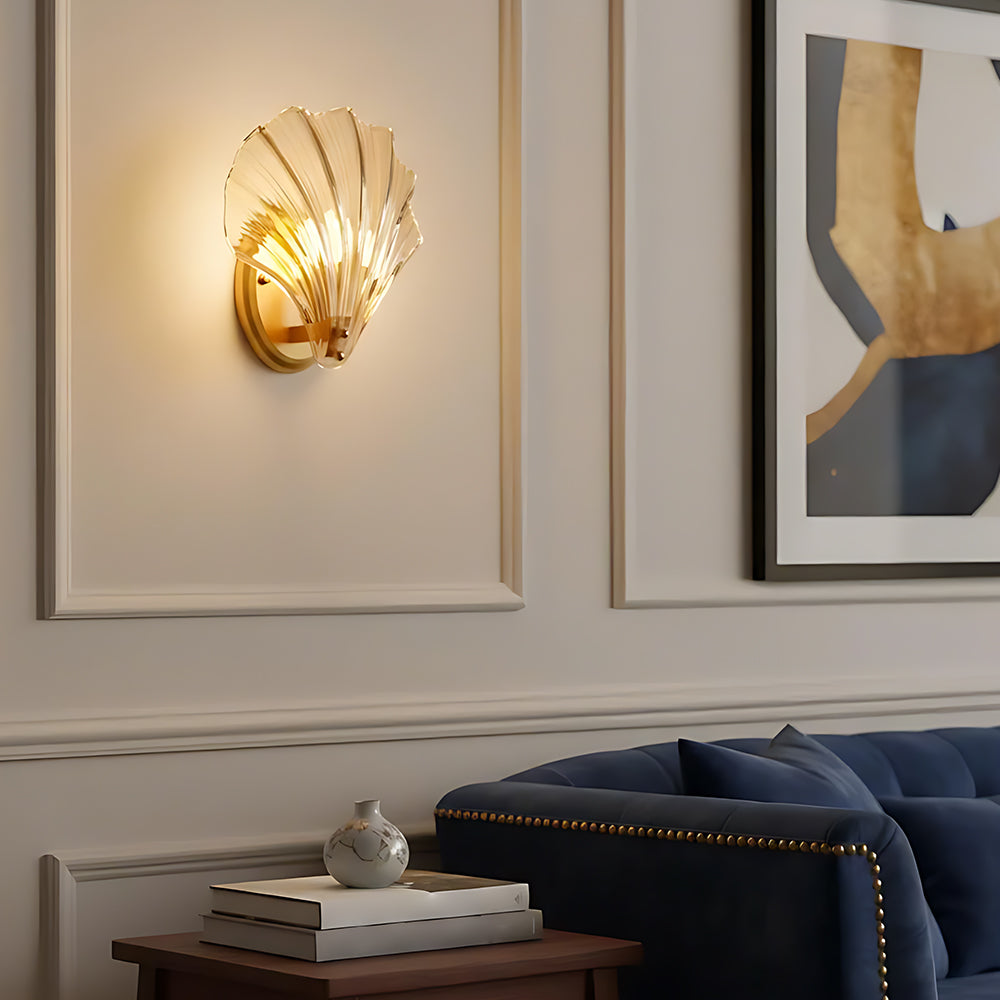 Wall Lamp Glass Shell 20.0 cm Gold Bedroom Hallway Coastal LED Accent Light | Thomler