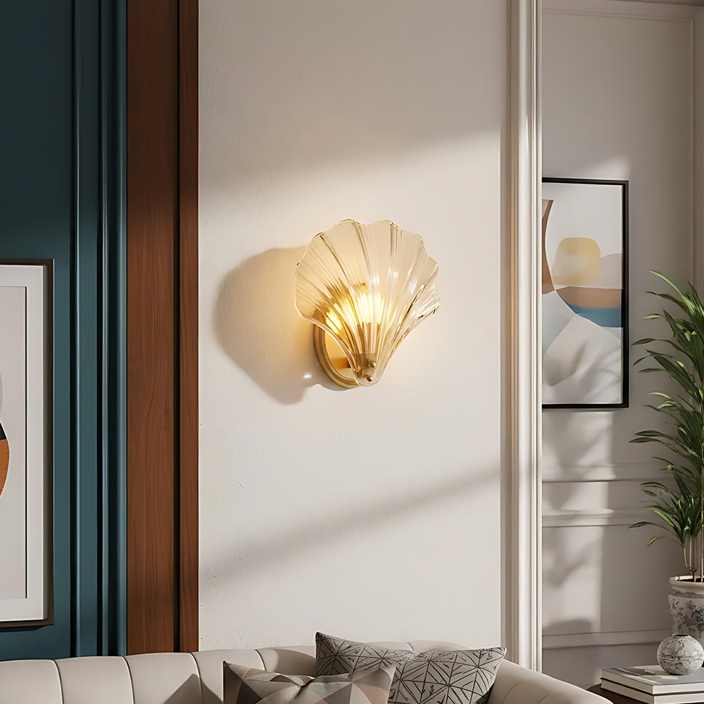 Wall Lamp Glass Shell 20.0 cm Gold Bedroom Hallway Coastal LED Accent Light | Thomler
