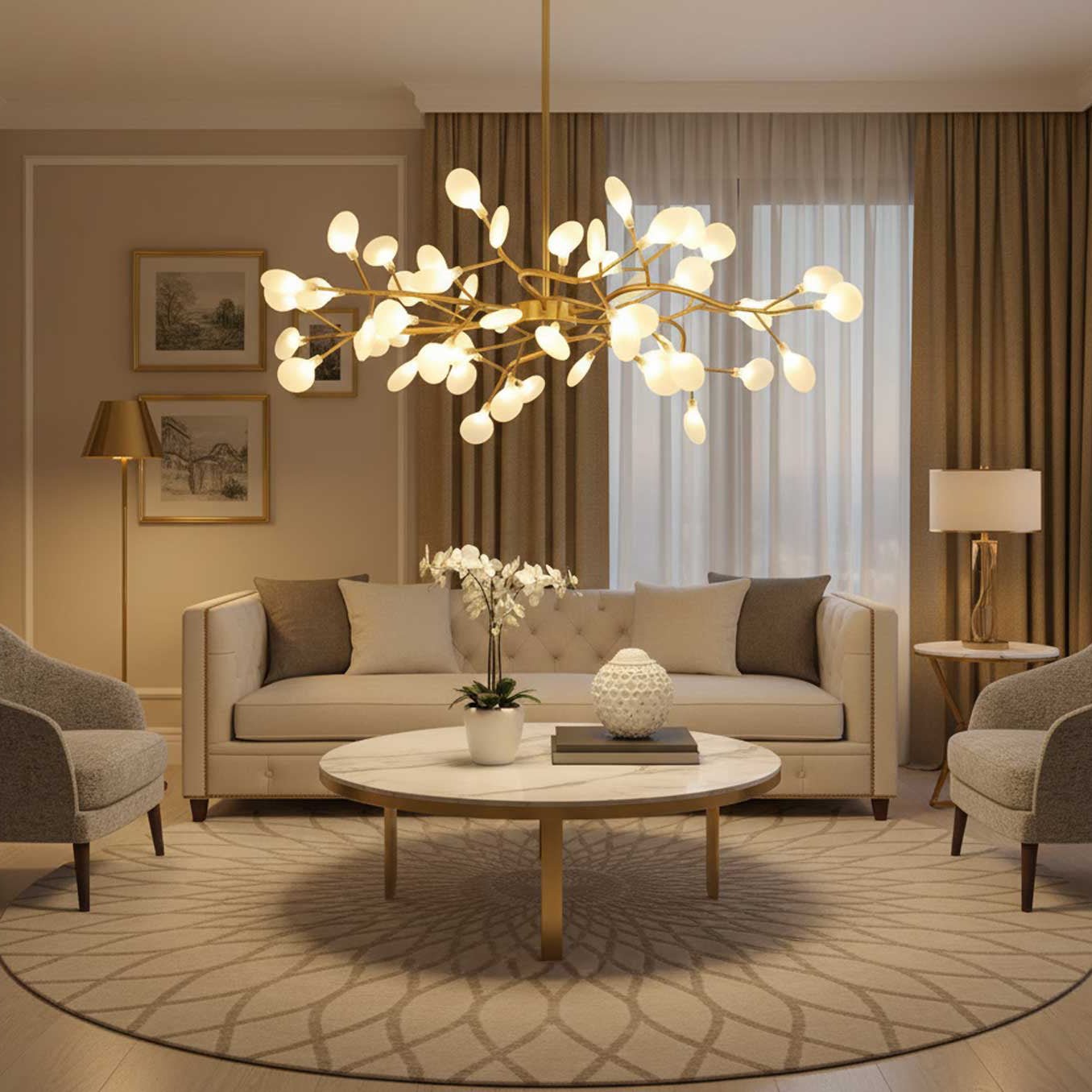 Modern LED Chandelier 40.6 in Acrylic Firefly Design White Indoor Ceiling Light Dining Living Room | Thomler