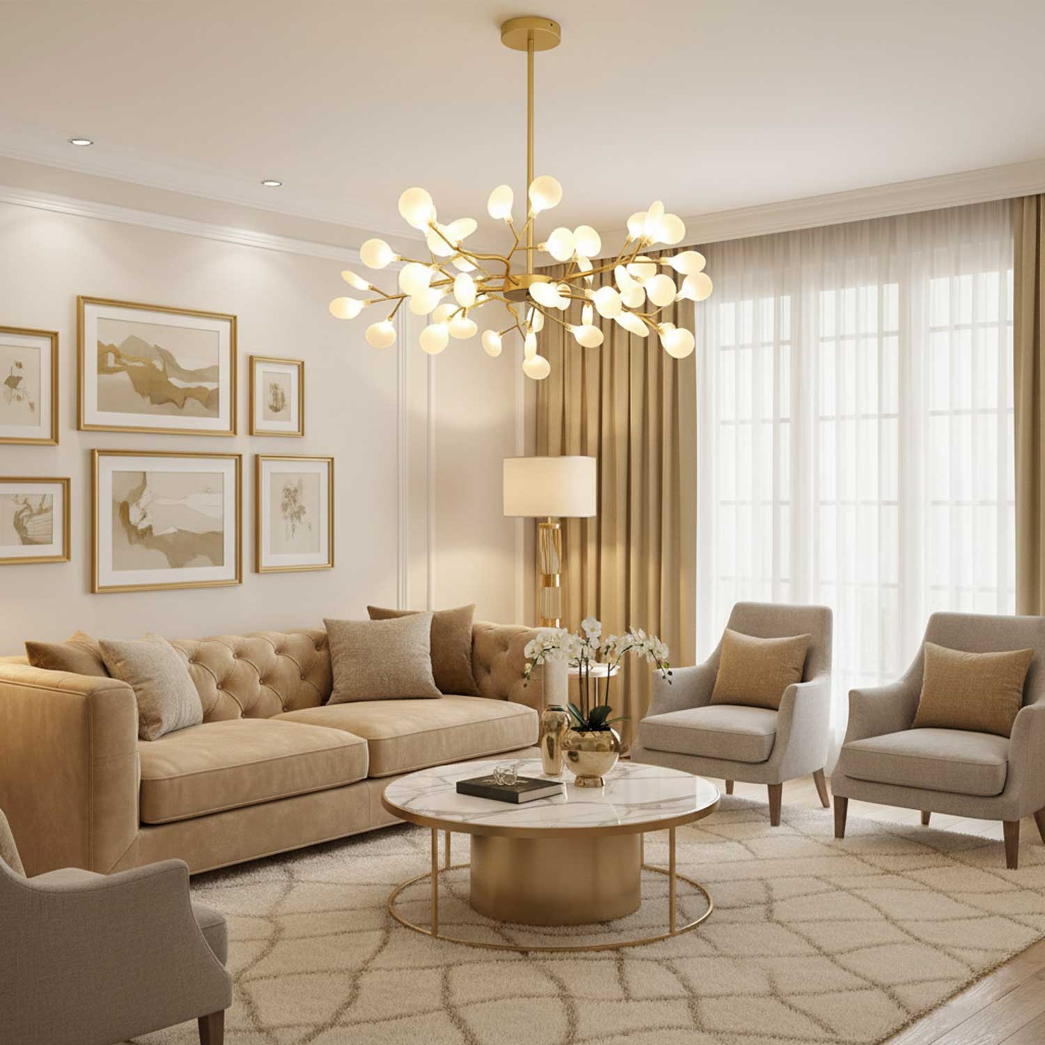 Modern LED Chandelier 40.6 in Acrylic Firefly Design White Indoor Ceiling Light Dining Living Room | Thomler
