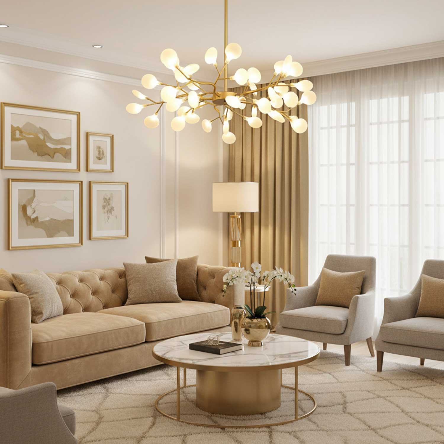 Modern LED Chandelier 40.6 in Acrylic Firefly Design White Indoor Ceiling Light Dining Living Room | Thomler