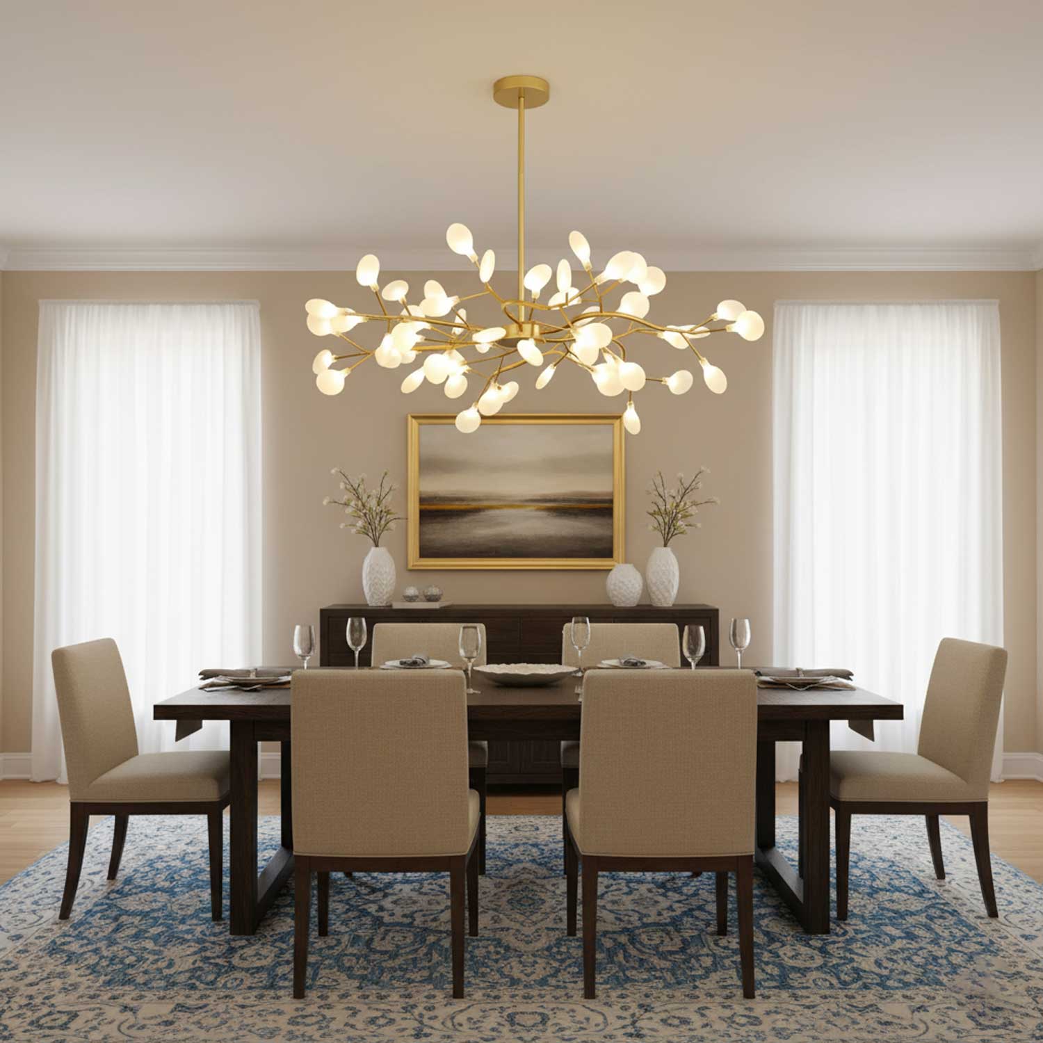 Modern LED Chandelier 40.6 in Acrylic Firefly Design White Indoor Ceiling Light Dining Living Room | Thomler