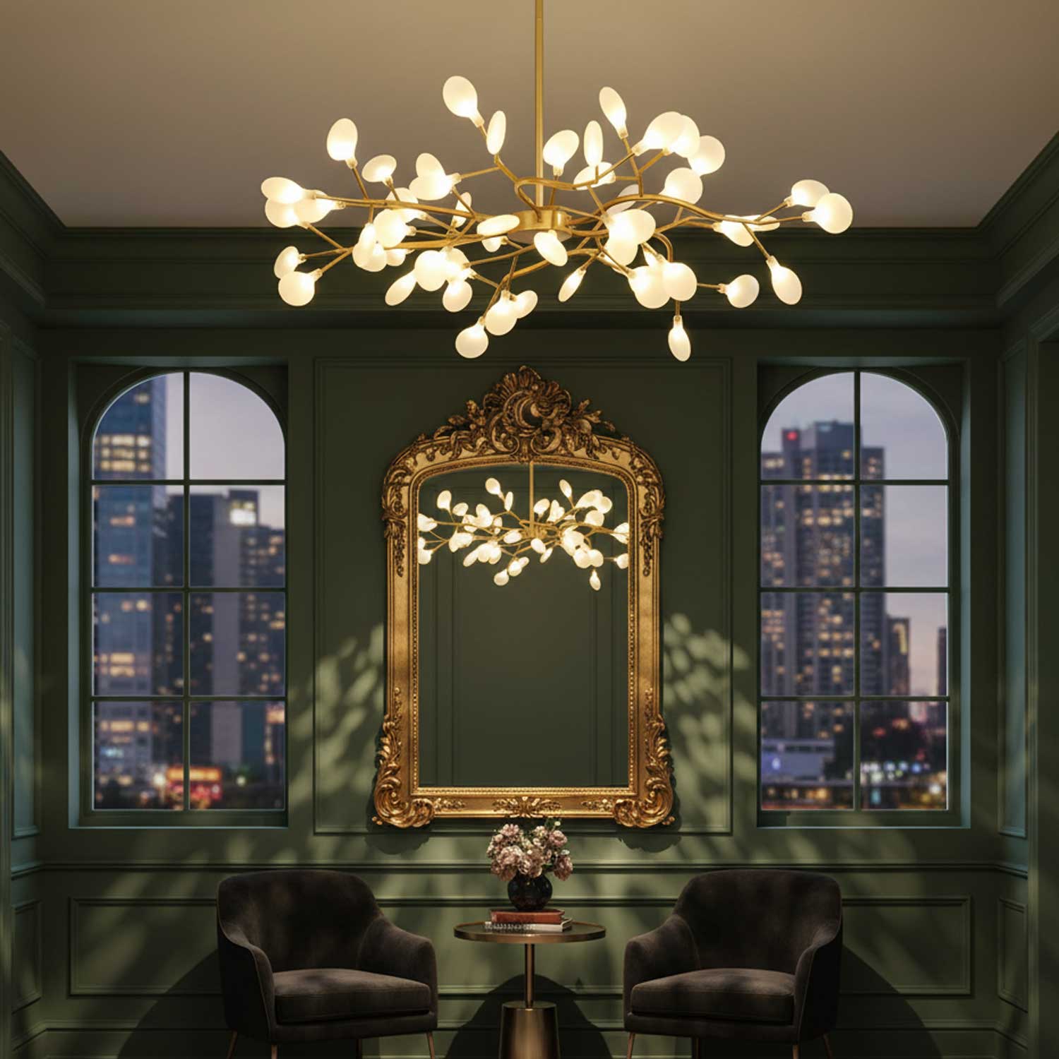 Modern LED Chandelier 40.6 in Acrylic Firefly Design White Indoor Ceiling Light Dining Living Room | Thomler