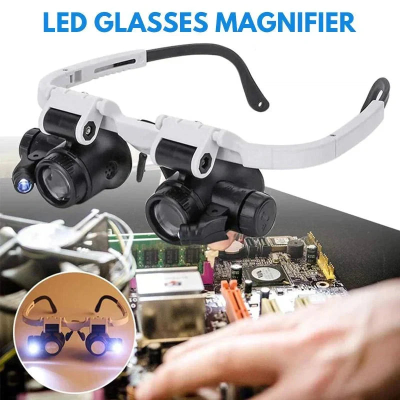 Hands-Free Magnifying Headset with LED Lights – 8x, 15x & 23x Interchangeable Lenses for Precision Work, Jewelry Repair, Electronics | Thomler