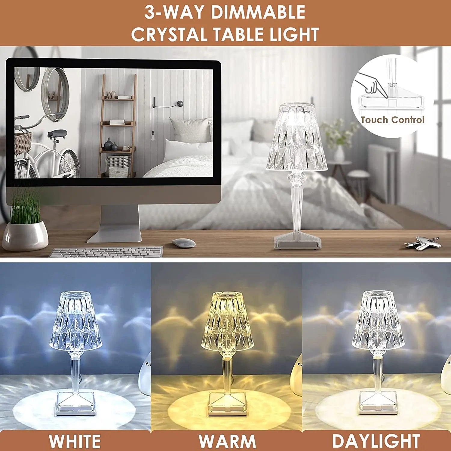 LED Kristall Tischlampe, kabellos