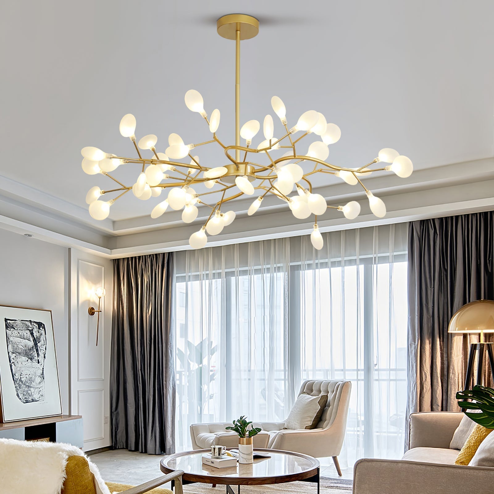 Pendant Light Metal Gold 80.0 cm LED White Acrylic Living Room Dining Room Ceiling Lamp Branching Modern Chandelier Scandinavian Luxury Interior Lighting | Thomler