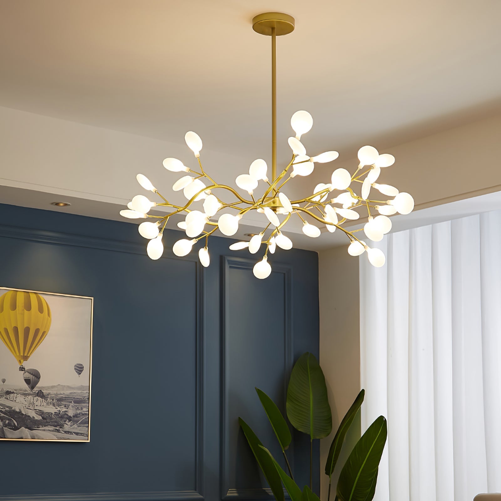 Modern LED Chandelier 40.6 in Acrylic Firefly Design White Indoor Ceiling Light Dining Living Room | Thomler