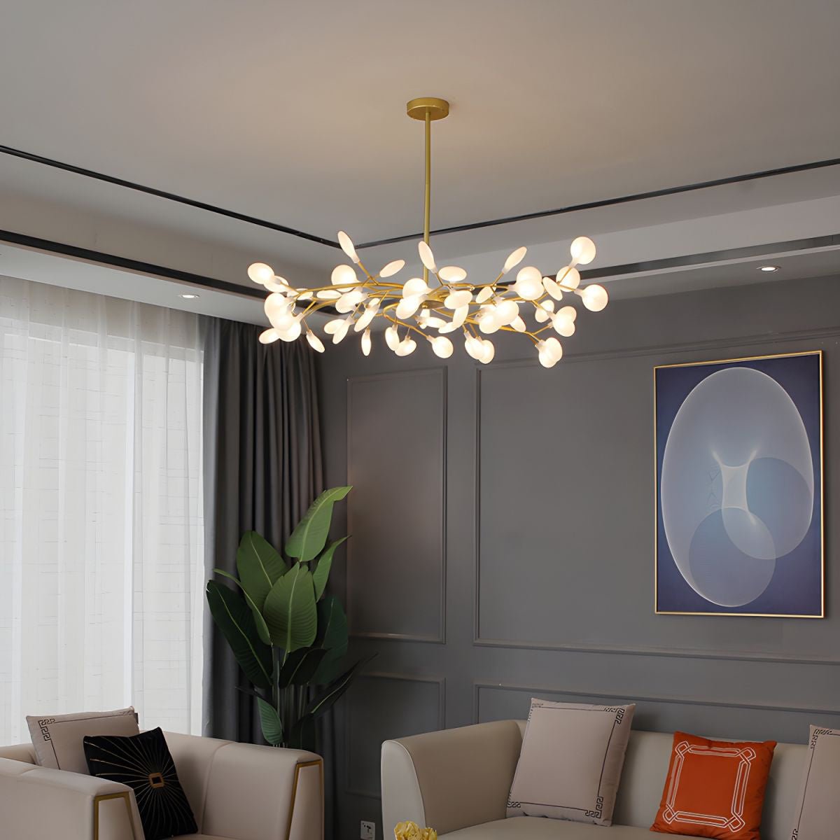 Modern LED Chandelier 40.6 in Acrylic Firefly Design White Indoor Ceiling Light Dining Living Room | Thomler