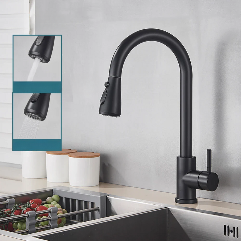 Pull-Down Kitchen Faucet with Dual Spray Modes | Stainless Steel Single Handle Sink Mixer for Deck Mount Installation | Commercial Style | Thomler