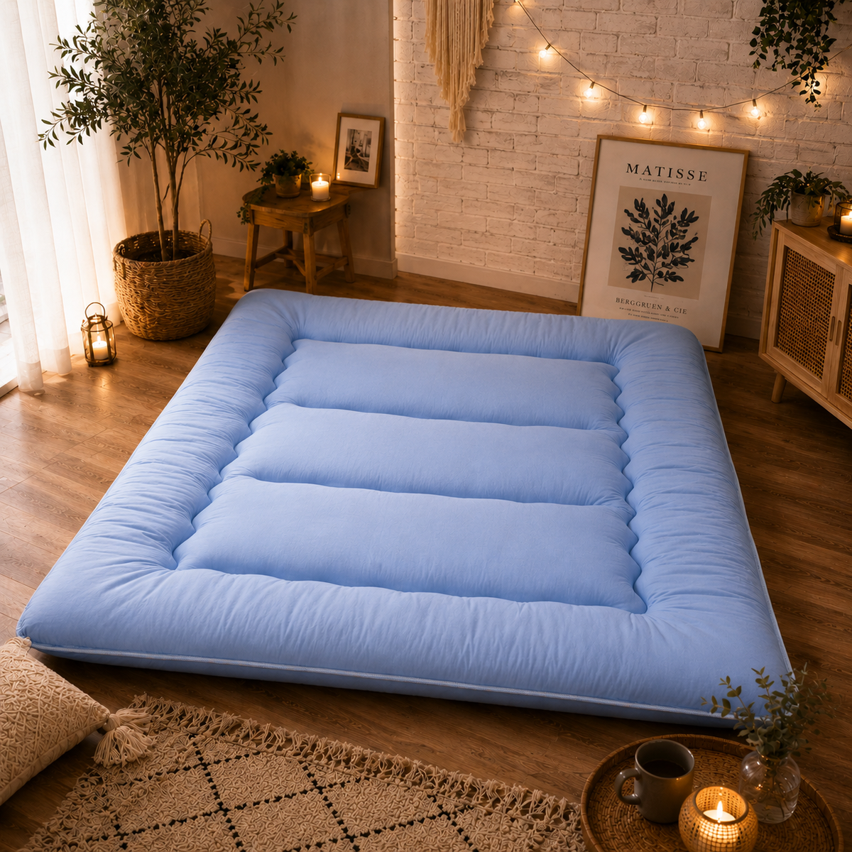 Foldable Floor Mattress 4-Inch Thick Quilted Sleeping Pad for Adults & Kids | Guest Bed, Dorm Room, Yoga | All-Season Portable Futon | Thomler
