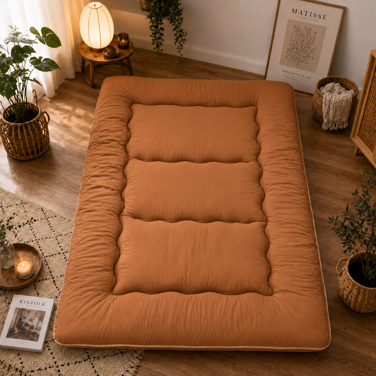 Foldable Floor Mattress 4-Inch Thick Quilted Sleeping Pad Roll-Up Guest Bed Tatami-Style Mat for Bedroom Dorm Meditation Adults Kids | Thomler