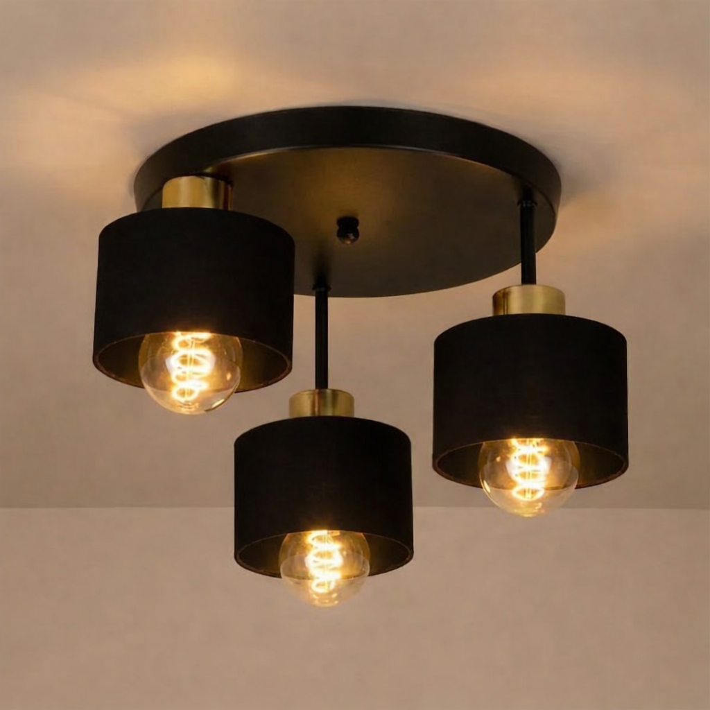 Ceiling Light Steel 30.0 cm Black Gold 3 Light Living Room Dining Table Hallway E27 Modern Flush Mount Lamp | Thomler