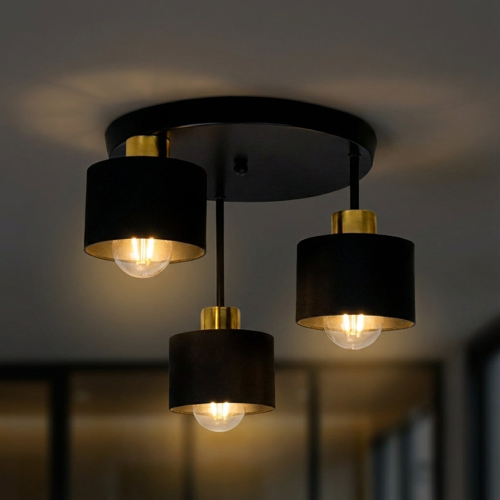 Ceiling Light Steel 30.0 cm Black Gold 3 Light Living Room Dining Table Hallway E27 Modern Flush Mount Lamp | Thomler
