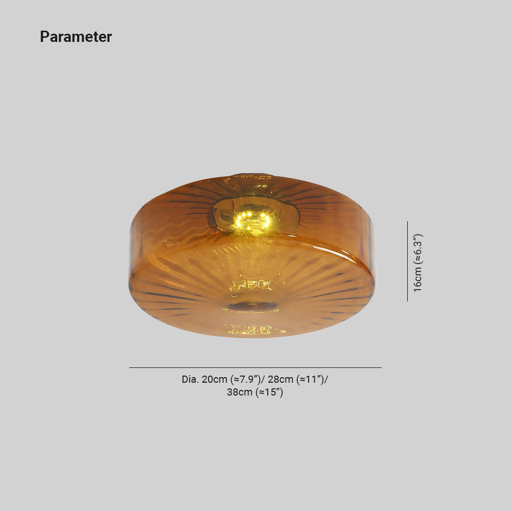 Sunburst Textured Flush Mount Light with Golden Amber Shade for Bedrooms & Hallways | Thomler