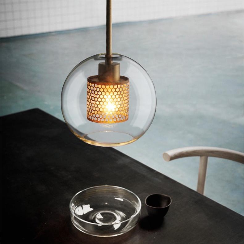 Modern Hanging Ceiling Fixture with Clear Glass Shade & Brass Hardware for Kitchen Island, Dining Room | Thomler