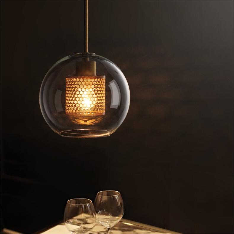 Modern Hanging Ceiling Fixture with Clear Glass Shade & Brass Hardware for Kitchen Island, Dining Room | Thomler