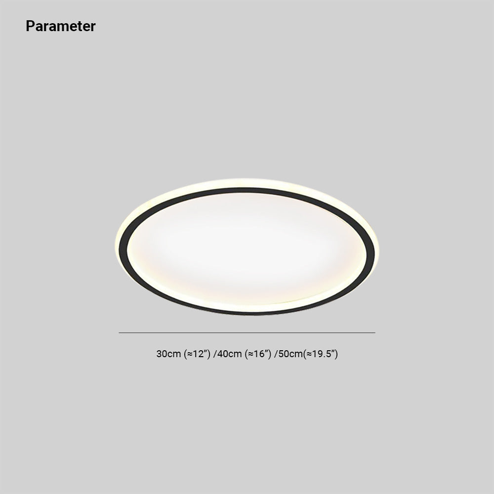 Dimmable Round LED Flush Mount Ceiling Light for Bedroom Living Room | Black White Metal Acrylic | Indoor Hardwired 12-20 Inch Fixture | Thomler