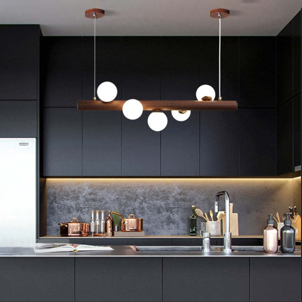 Bubble Glass Pendant Light with Wood Canopy – Modern Orb Ceiling Fixture for Dining Room & Living Room | Thomler