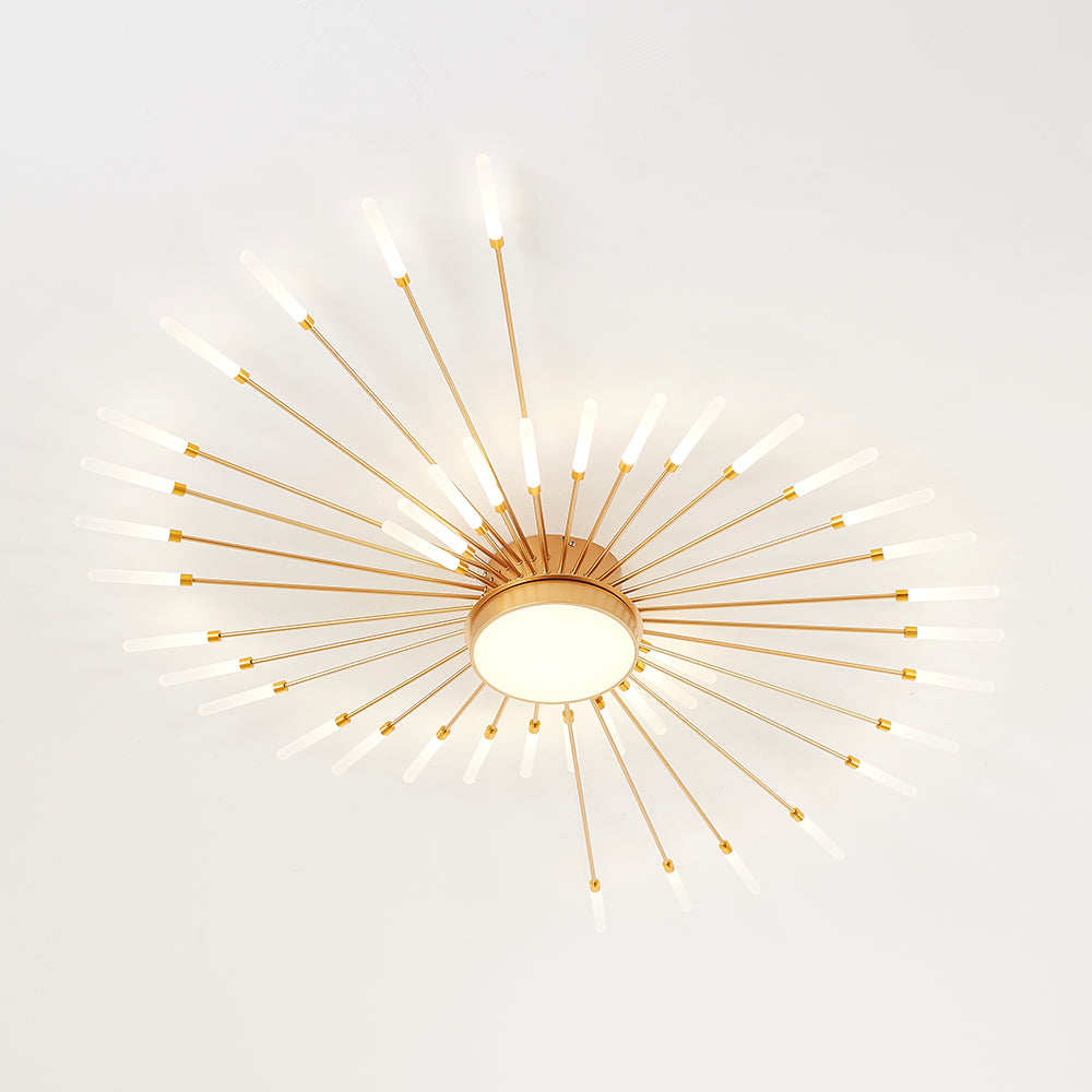Linear Starburst Flush Mount Ceiling Light with LED Arrays for Living Room and Bedroom in Black or Gold Finish | Thomler