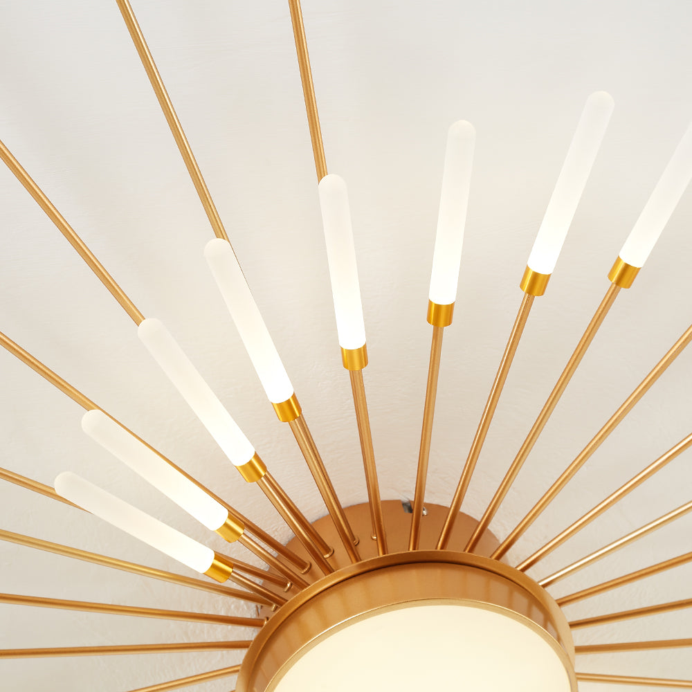 Linear Starburst Flush Mount Ceiling Light with LED Arrays for Living Room and Bedroom in Black or Gold Finish | Thomler
