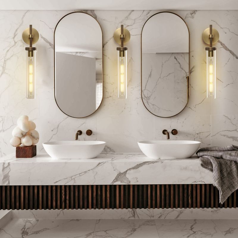 Crystal Wall Sconce Light Fixture Brass Finish for Bedroom Hallway Entryway Living Room Bathroom Vanity Hardwired Dimmable | Thomler
