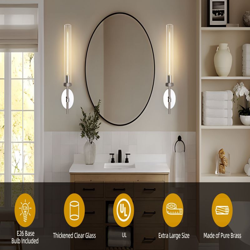 Crystal Wall Sconce Light Fixture Brass Finish for Bedroom Hallway Entryway Living Room Bathroom Vanity Hardwired Dimmable | Thomler