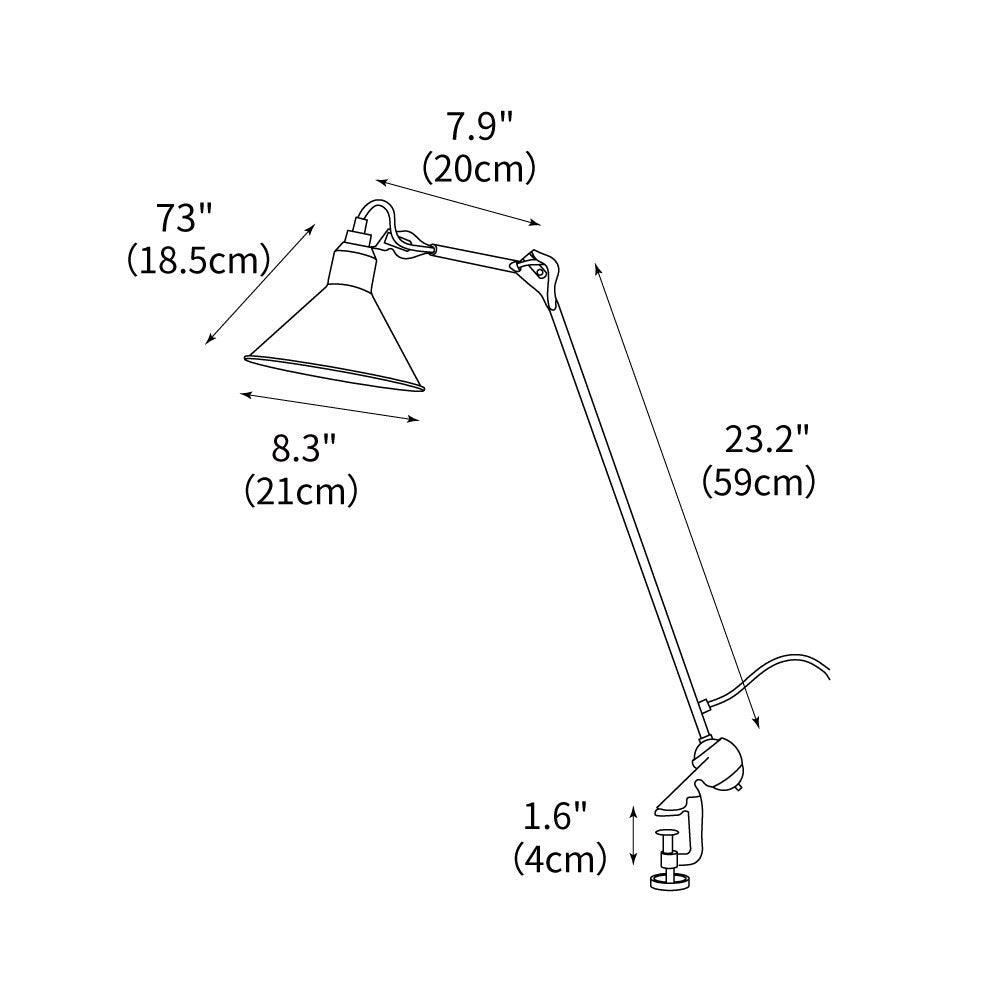 Desk Lamp Iron Adjustable Arm 8.3 in Clip On Black Task Lighting Workspace Reading Light Industrial | Thomler