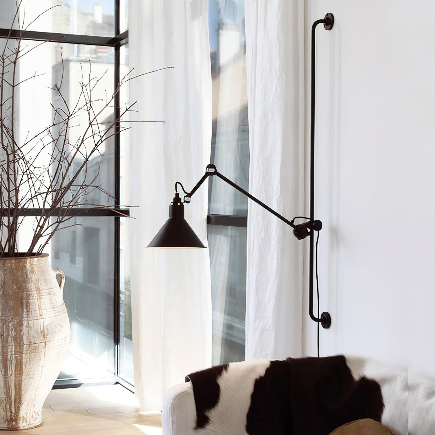 Articulating Swing Arm Sconce Matte Black 46.5 Inch Reach Bedside Reading Light for Bedroom Office Hallway Adjustable Wall-Mounted Task Lamp | Thomler